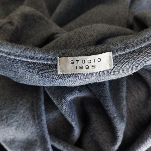 Studio 1886 Plus Size Heathered Blue Extra Soft Criss Cross Neckline Sweater Top - Picture 5 of 7